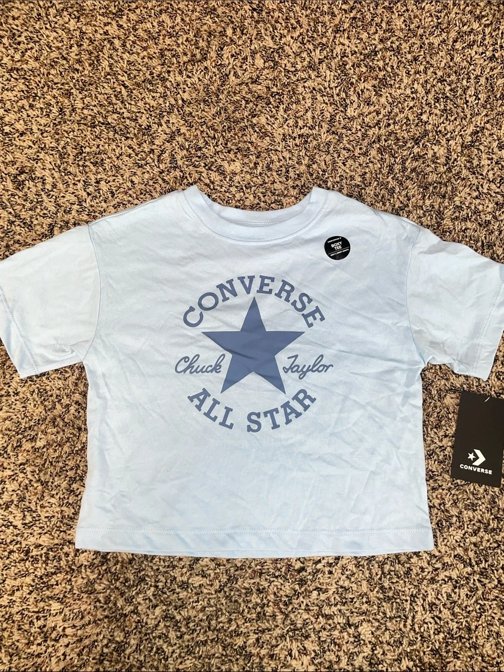 Converse Light Blue Kids' All Star Graphic Boxy Tee Girls Sz XS (6-9) | NWT